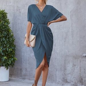 SHEIN Surplice Neck Batwing Sleeve Wrap Dress